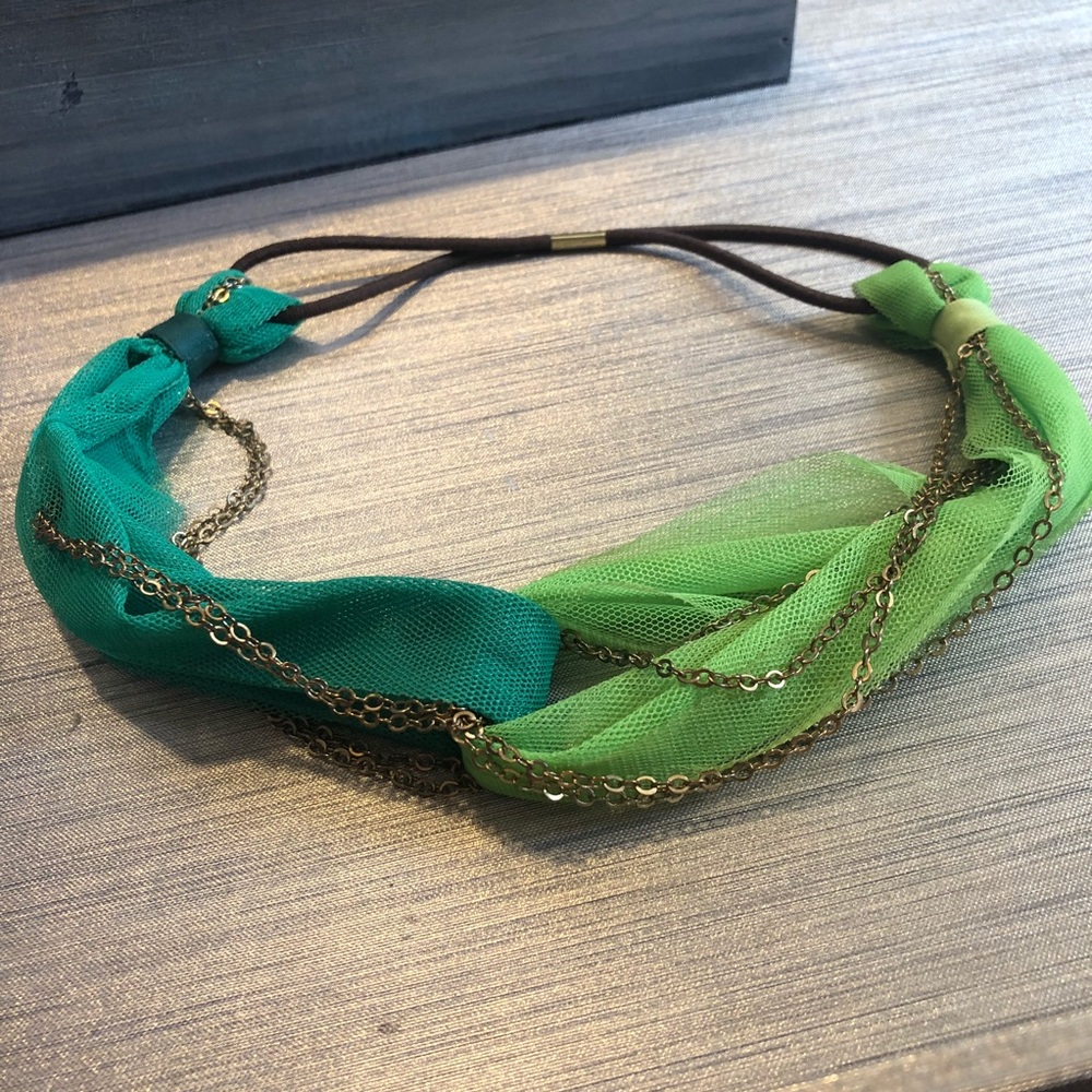Green💚💛gold chain tie head wrap
